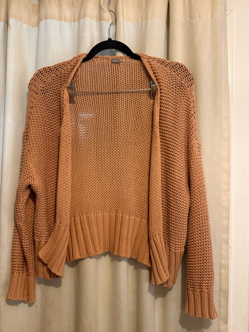 aerie Open-Front Chunky Knit Cardigan in Camel/Tan